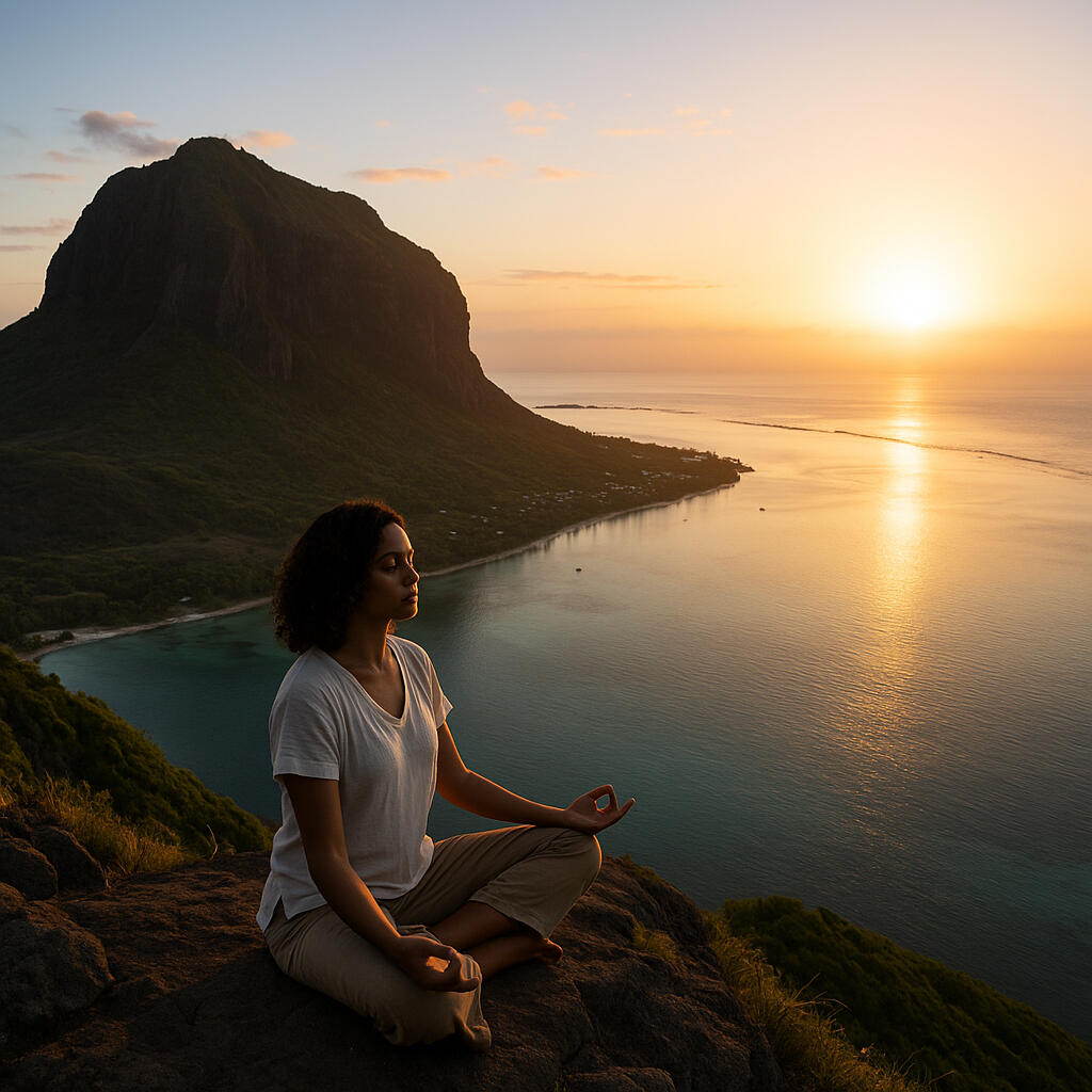 Méditation au lever du soleil sur le Morne Un moment sacré face à l’un des plus beaux panoramas de l’île